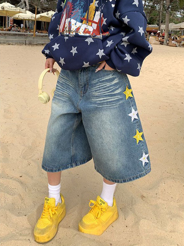 American Star Embroidery Denim Shorts