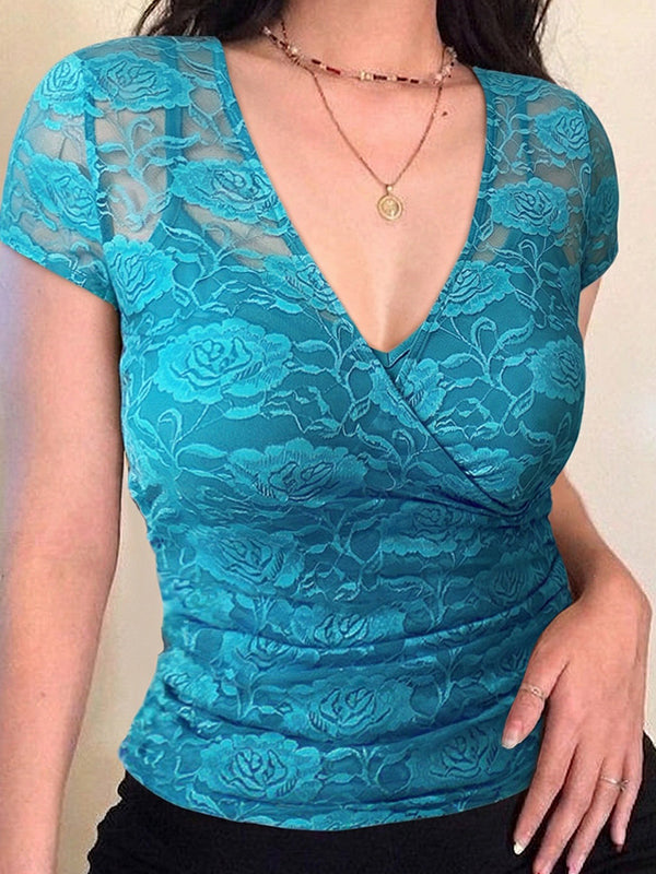 Lace Panels Short Sleeve