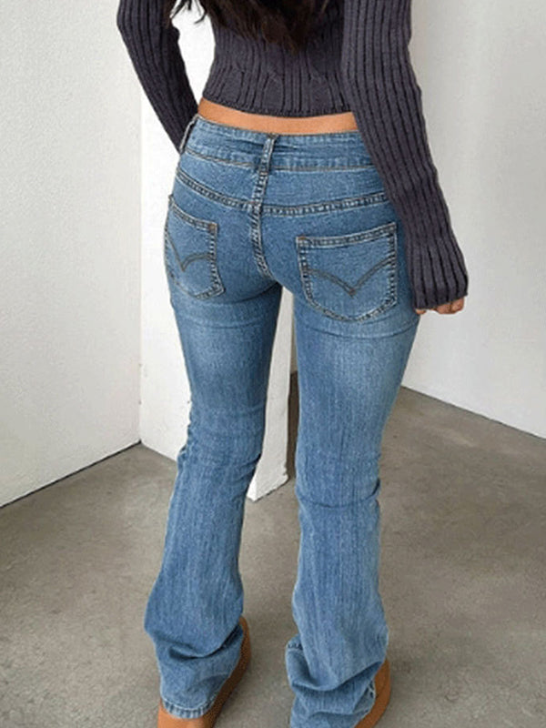 Washed Bleached Flare Jeans