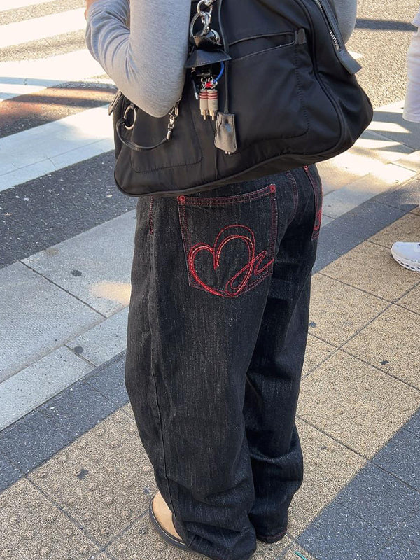 Vintage Heart Embroidery Boyfriend Jeans