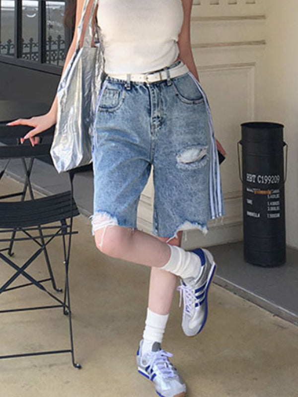 American-Style Three-Strap Denim Shorts