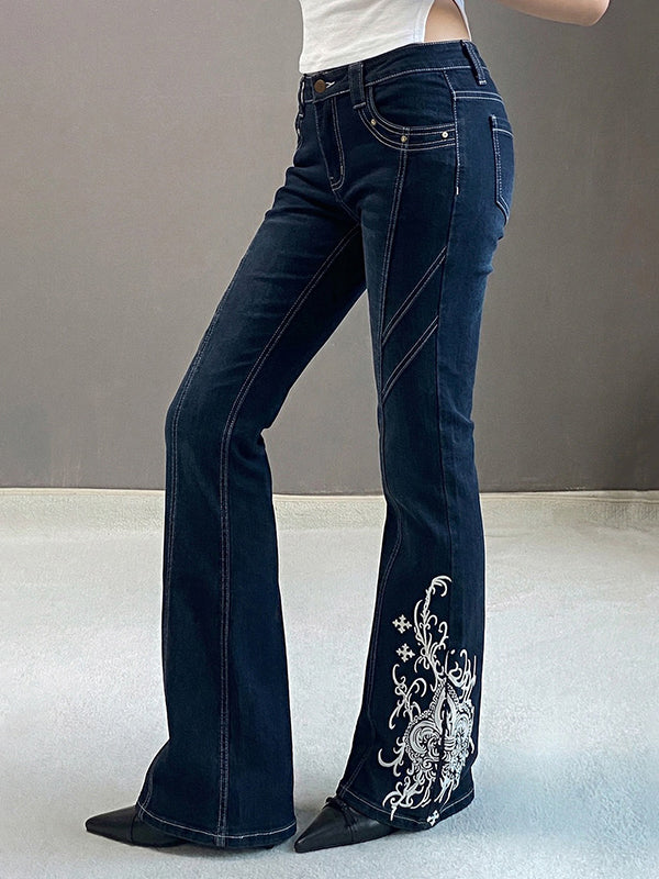 Retro Prints Flare Jeans
