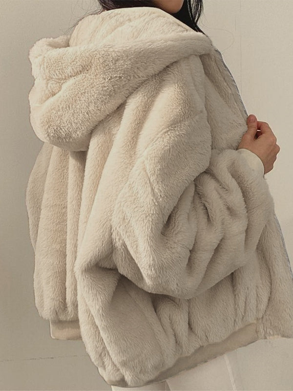 Reversible Oversize Fleece Hooded Jacket