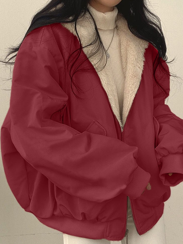 Reversible Oversize Fleece Hooded Jacket