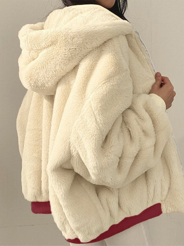 Reversible Oversize Fleece Hooded Jacket