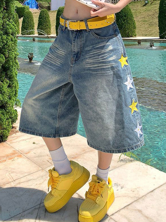 American Star Embroidery Denim Shorts