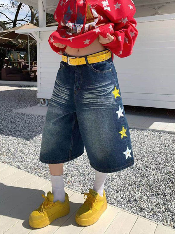 American Star Embroidery Denim Shorts
