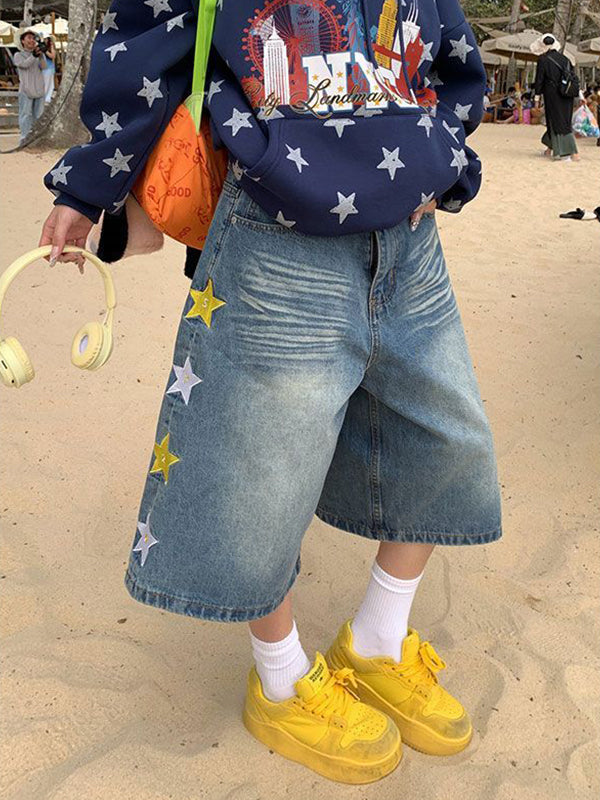 American Star Embroidery Denim Shorts