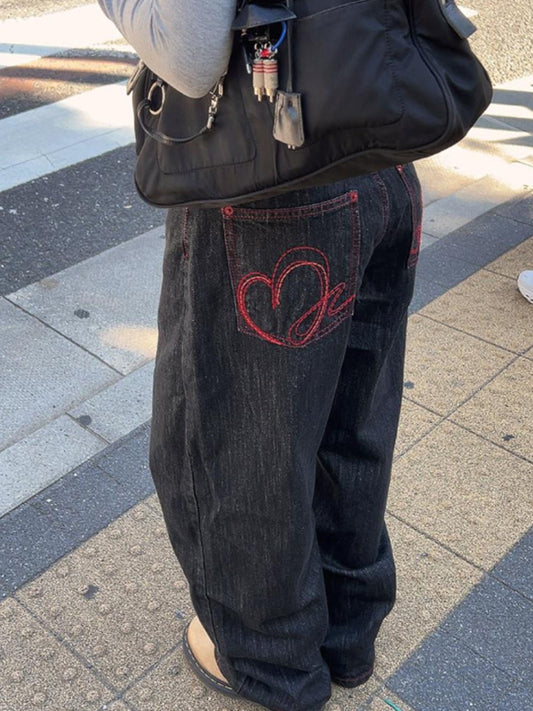Vintage Heart Embroidery Boyfriend Jeans