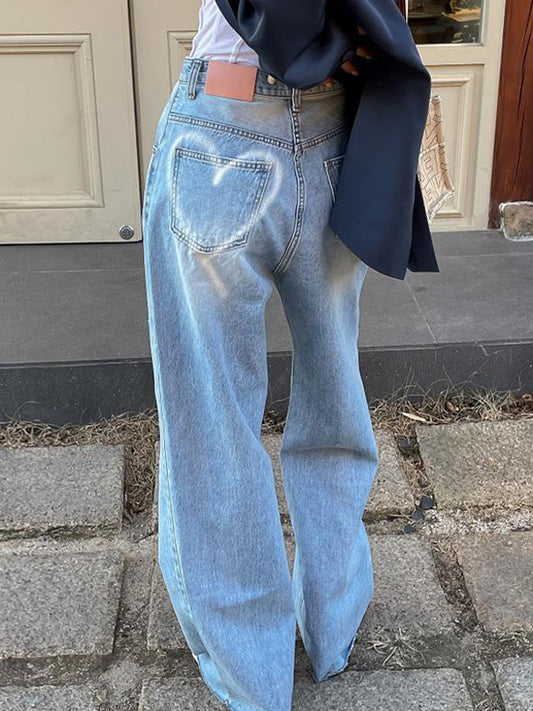 Heart-Shaped Print Boyfriend Jeans