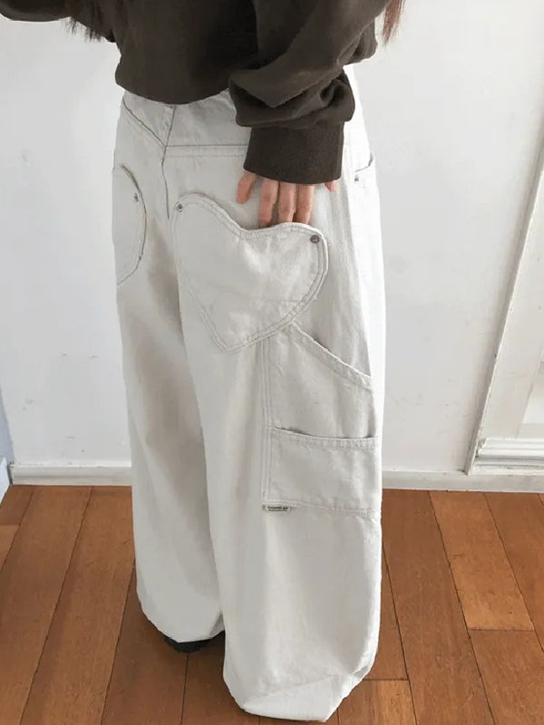 Retro Heart-Shaped Pocket Boyfriend Jeans