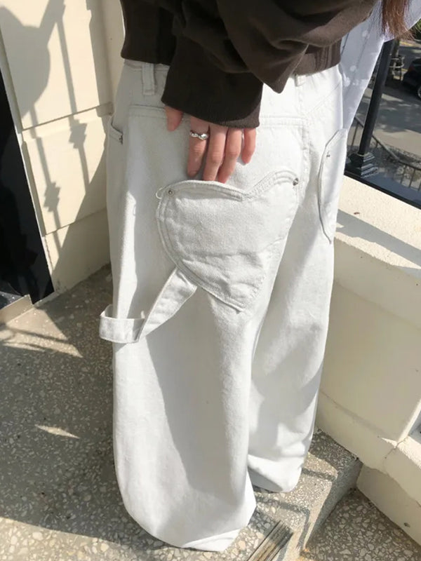 Retro Heart-Shaped Pocket Boyfriend Jeans