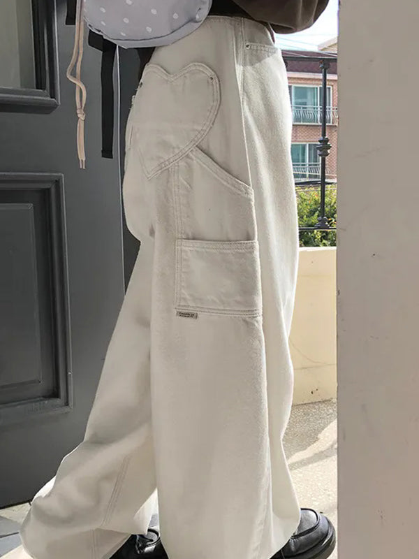 Retro Heart-Shaped Pocket Boyfriend Jeans