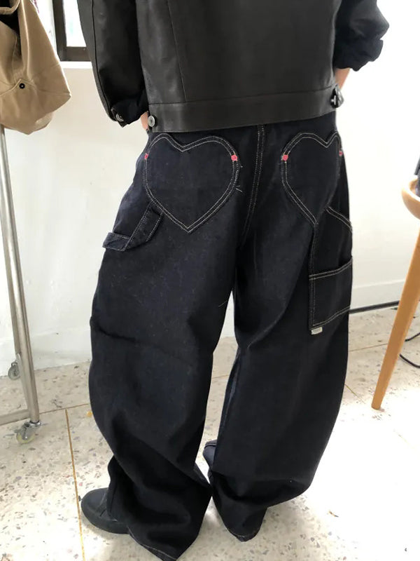 Retro Heart-Shaped Pocket Boyfriend Jeans