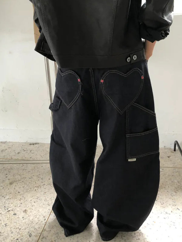 Retro Heart-Shaped Pocket Boyfriend Jeans