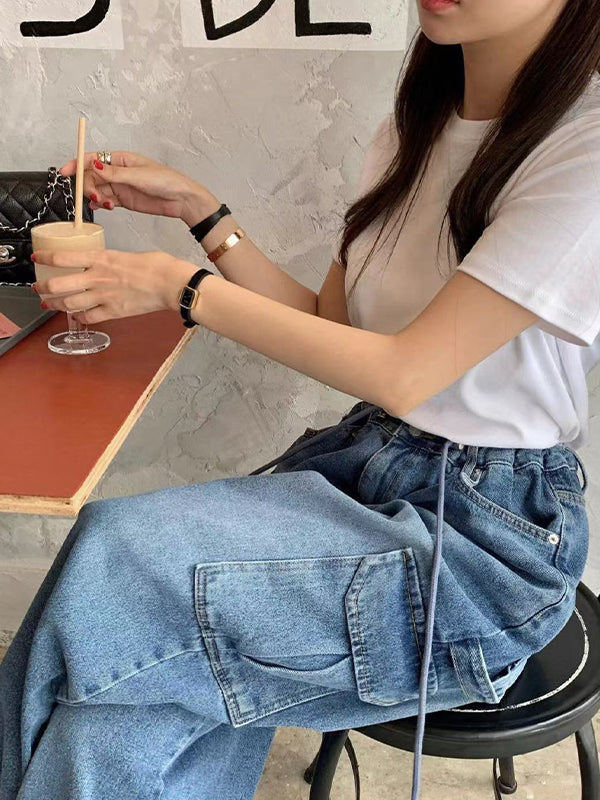 Versatile Drawstring Boyfriend Jeans