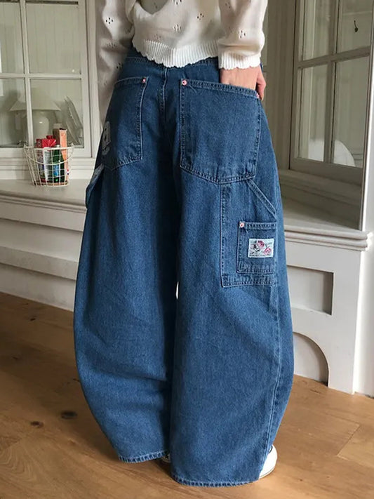 Checked Ribbon Letters Boyfriend Jeans