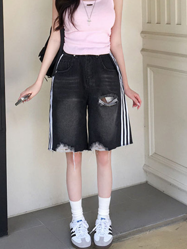 American-Style Three-Strap Denim Shorts