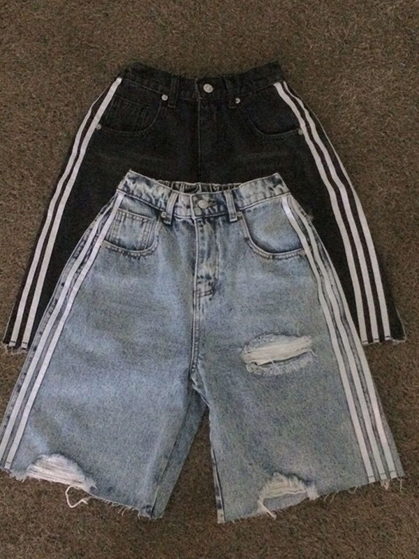 American-Style Three-Strap Denim Shorts