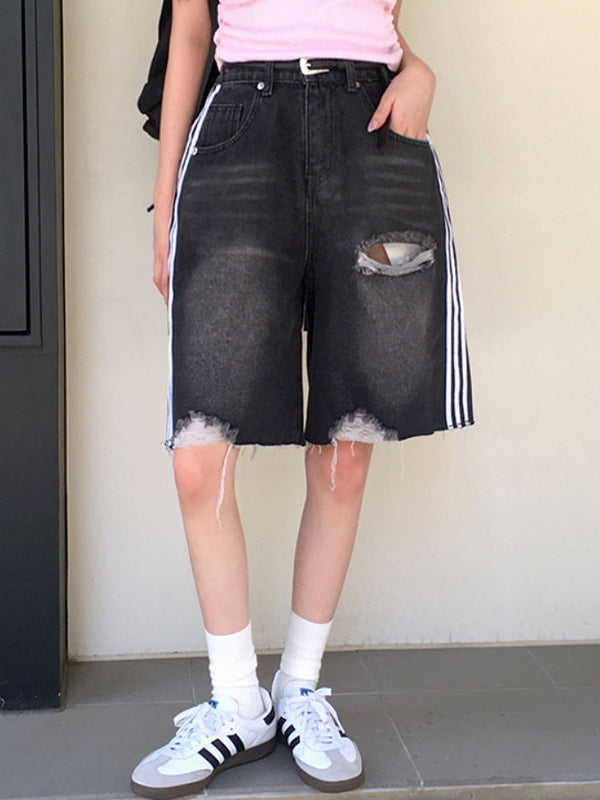 American-Style Three-Strap Denim Shorts