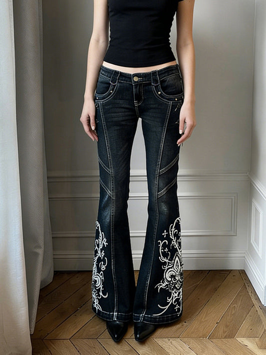 Printed Fitted Flare Jeans