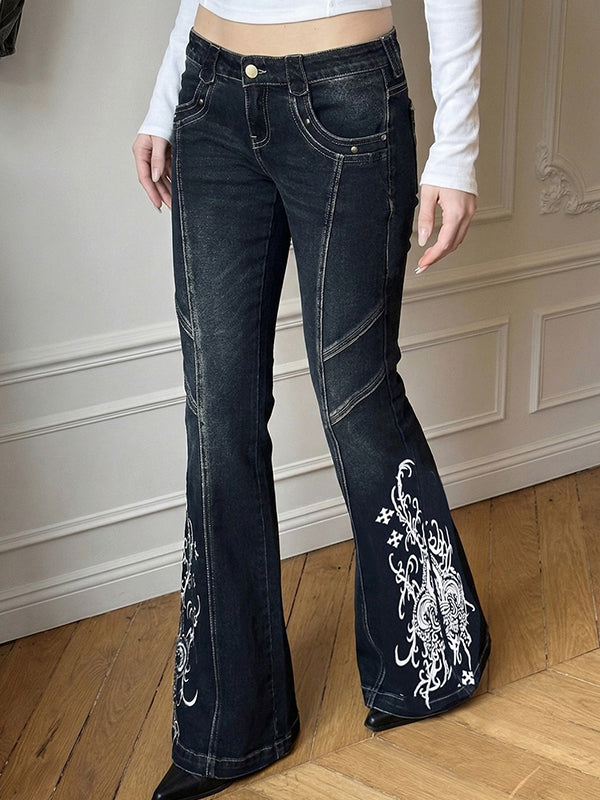 Printed Fitted Flare Jeans