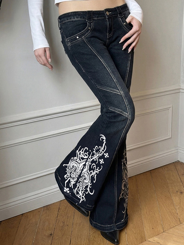 Printed Fitted Flare Jeans