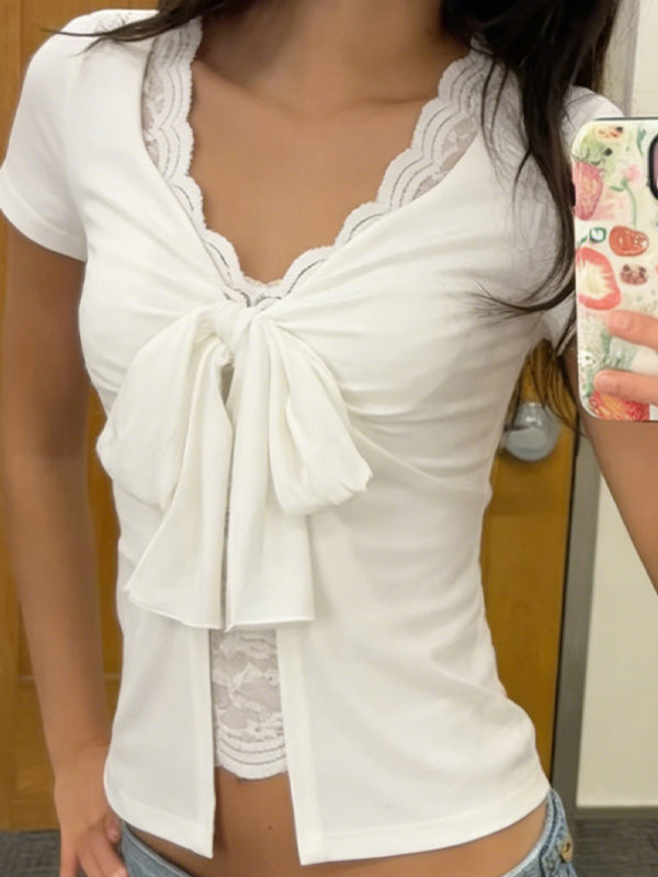 White Lace Panels Short Sleeve