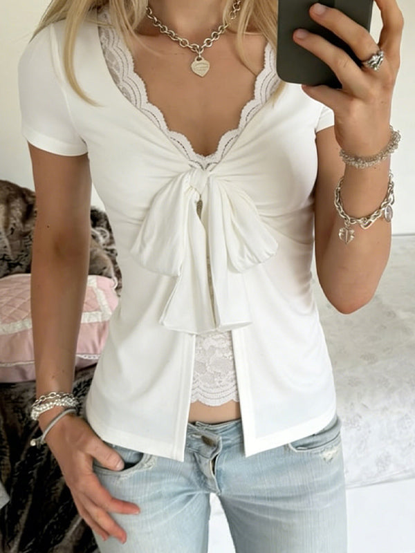 White Lace Panels Short Sleeve
