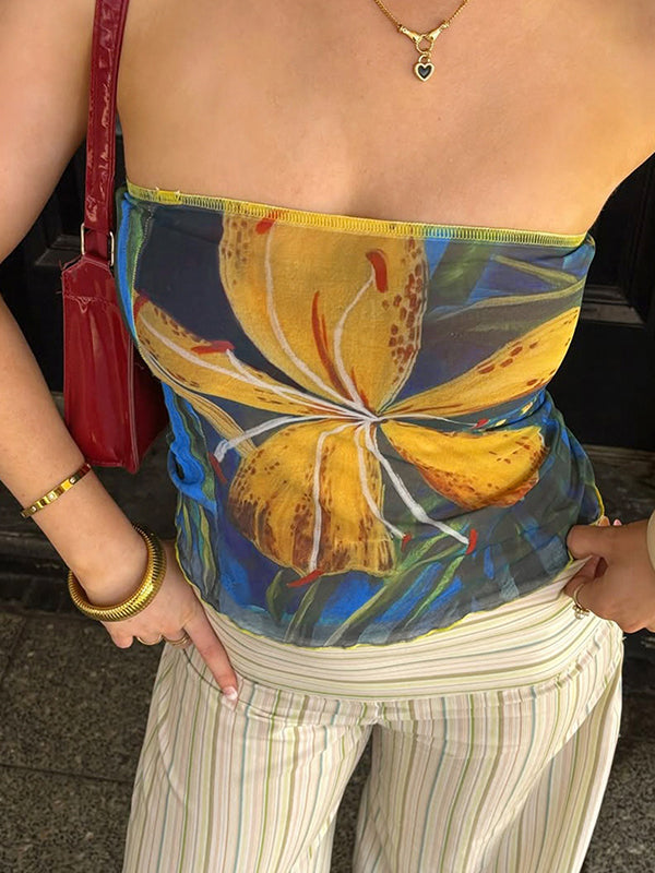 Retro Floral Print Bandeau Top