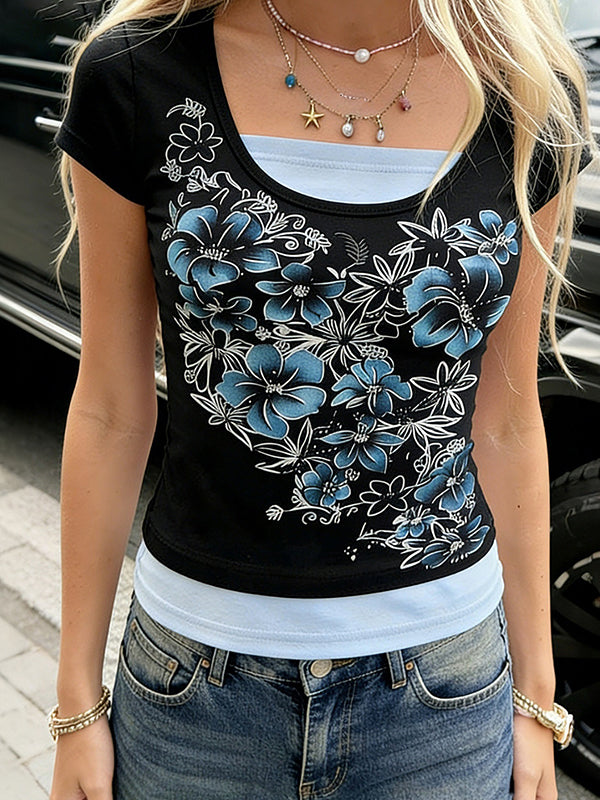 Retro Floral Print Short Sleeve