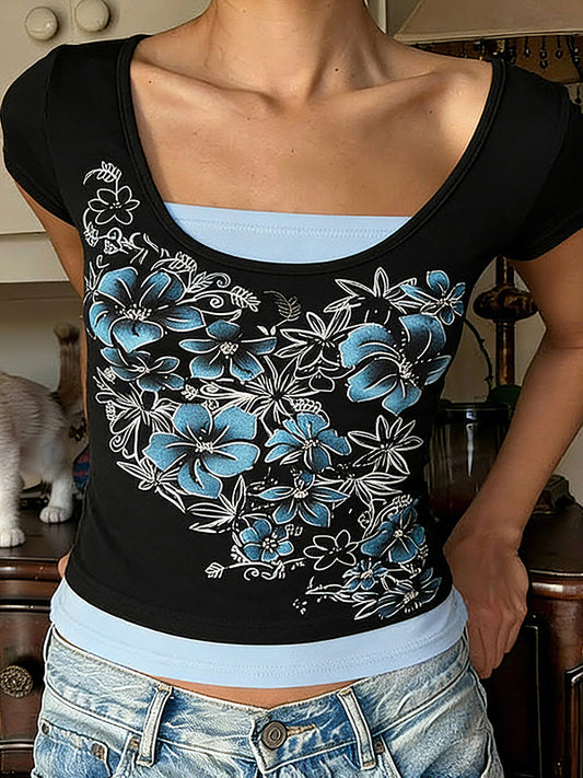 Retro Floral Print Short Sleeve
