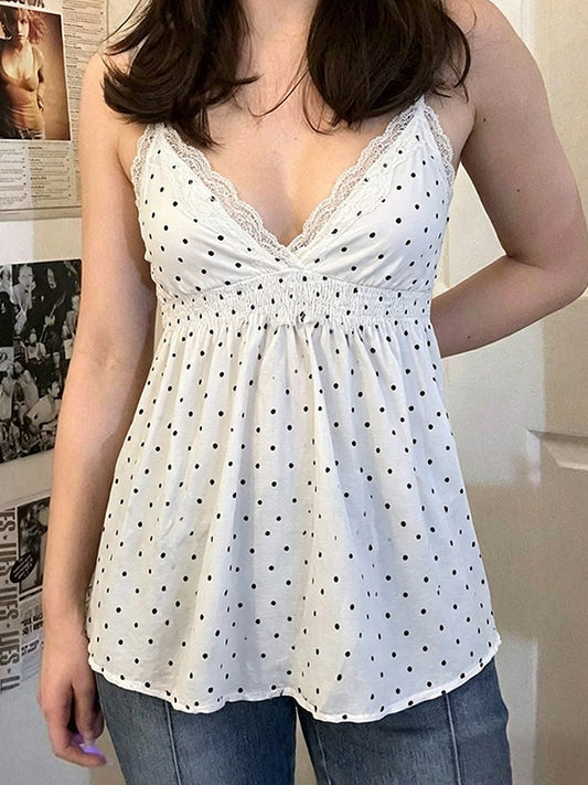 Polka Dot Print V-Neck Cami Top
