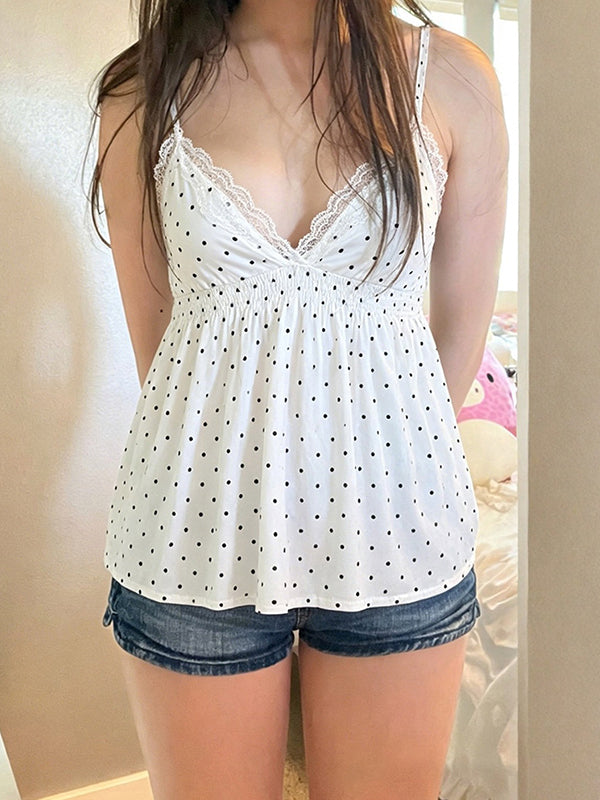 Polka Dot Print V-Neck Cami Top