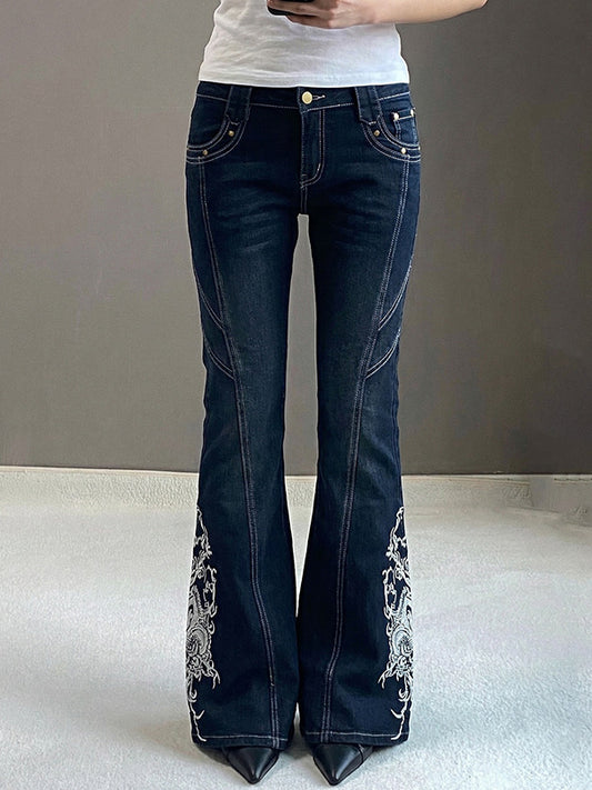 Retro Prints Flare Jeans