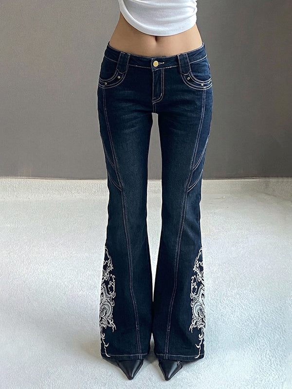 Retro Prints Flare Jeans