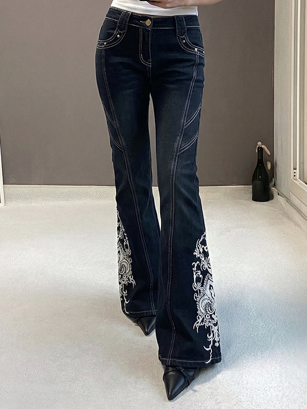 Retro Prints Flare Jeans