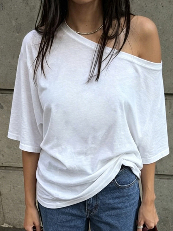 White Off-The-Shoulder Short Sleeve