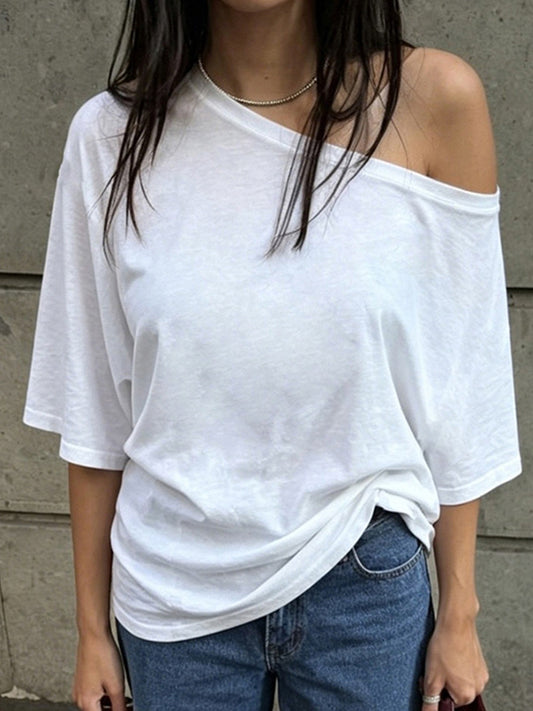 White Off-The-Shoulder Short Sleeve