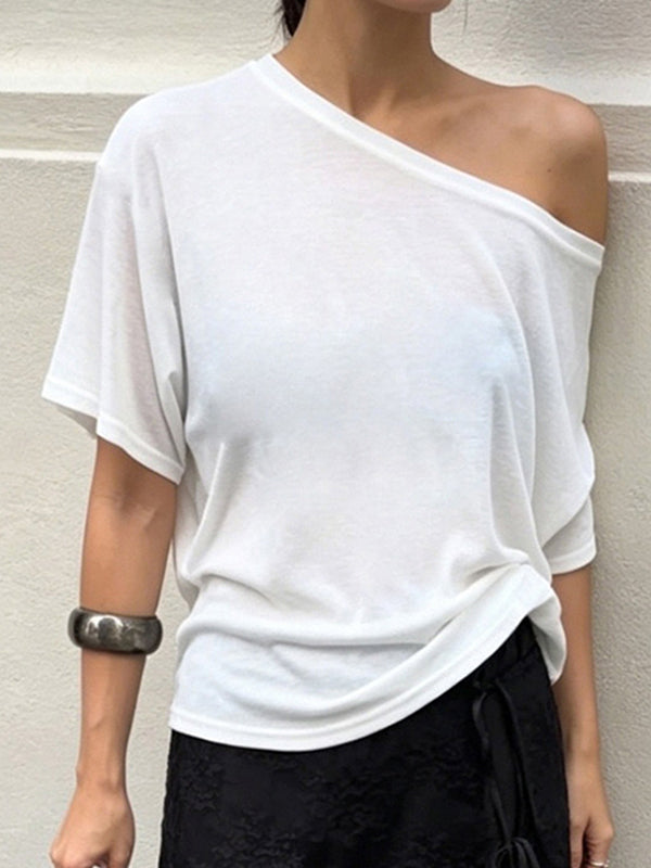 White Off-The-Shoulder Short Sleeve