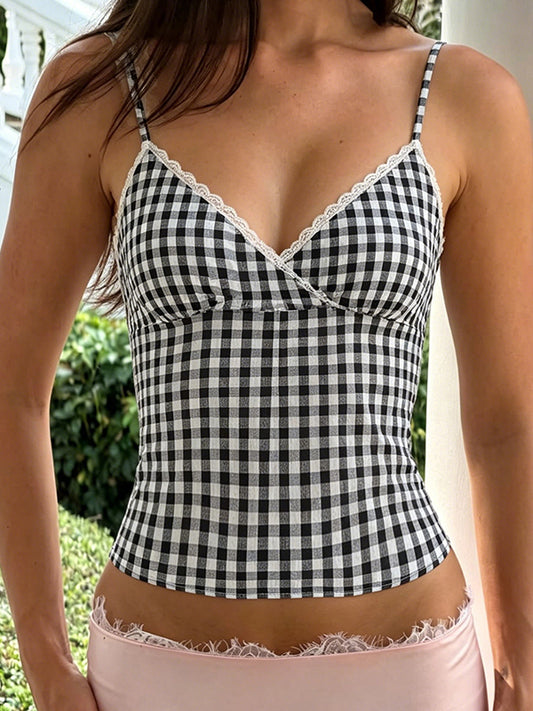 Elegant Checked Pattern Cami Top