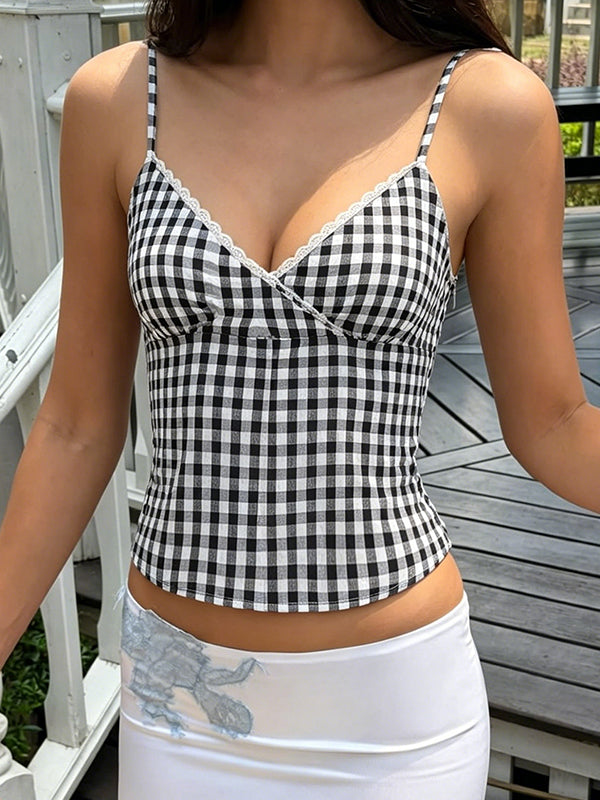 Elegant Checked Pattern Cami Top