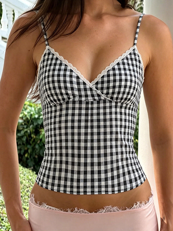 Elegant Checked Pattern Cami Top