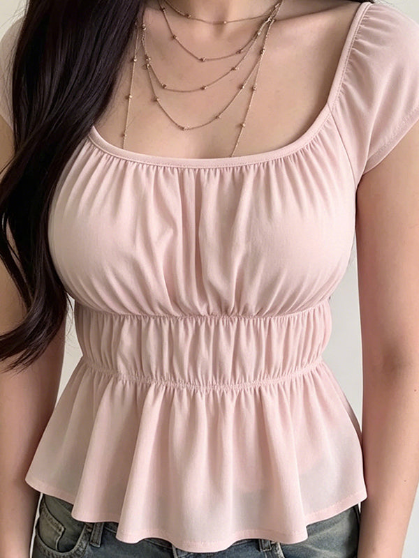 Pleated Waistband Short Sleeve