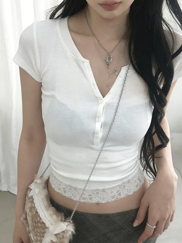V-Neck Buttons Short Sleeve