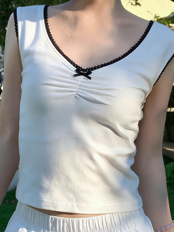 Lace-Edged Bow Tank Top
