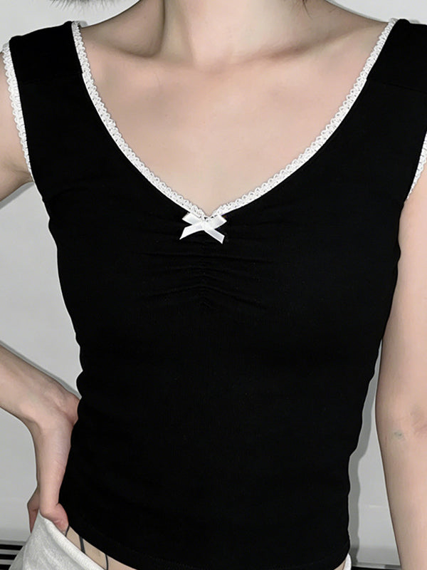 Lace-Edged Bow Tank Top