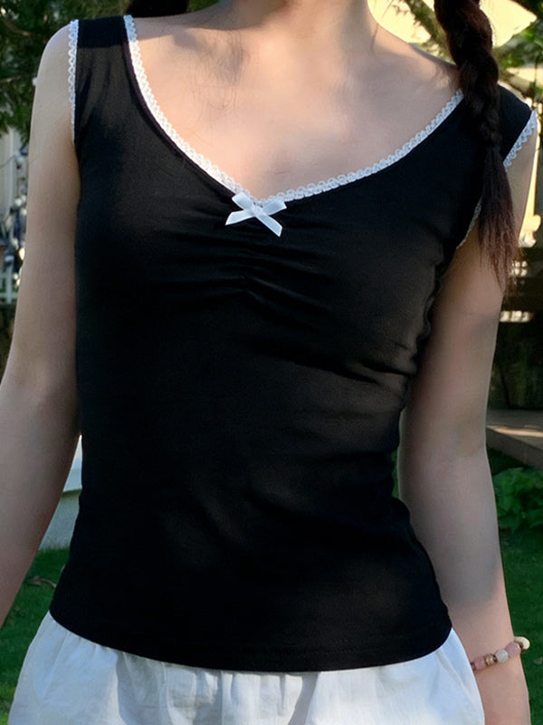 Lace-Edged Bow Tank Top