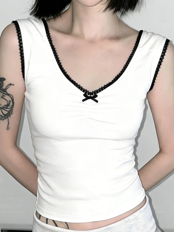 Lace-Edged Bow Tank Top