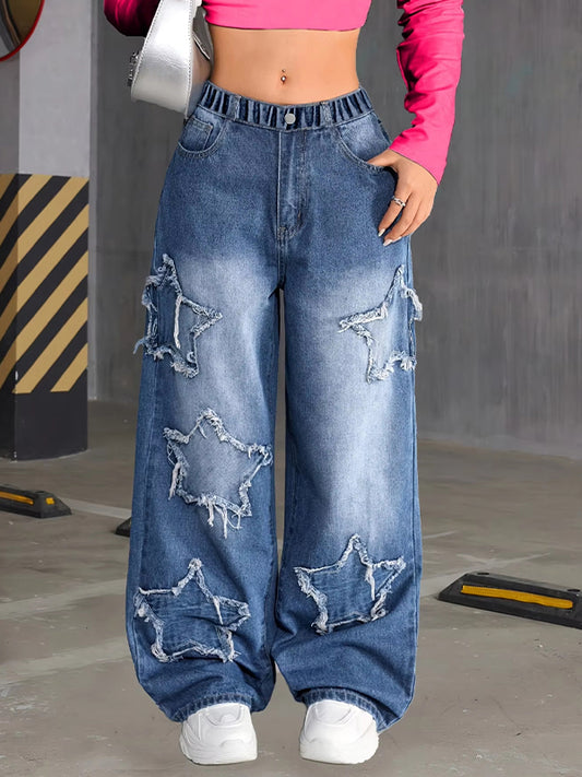 Star Patchwork Boyfriend Jeans